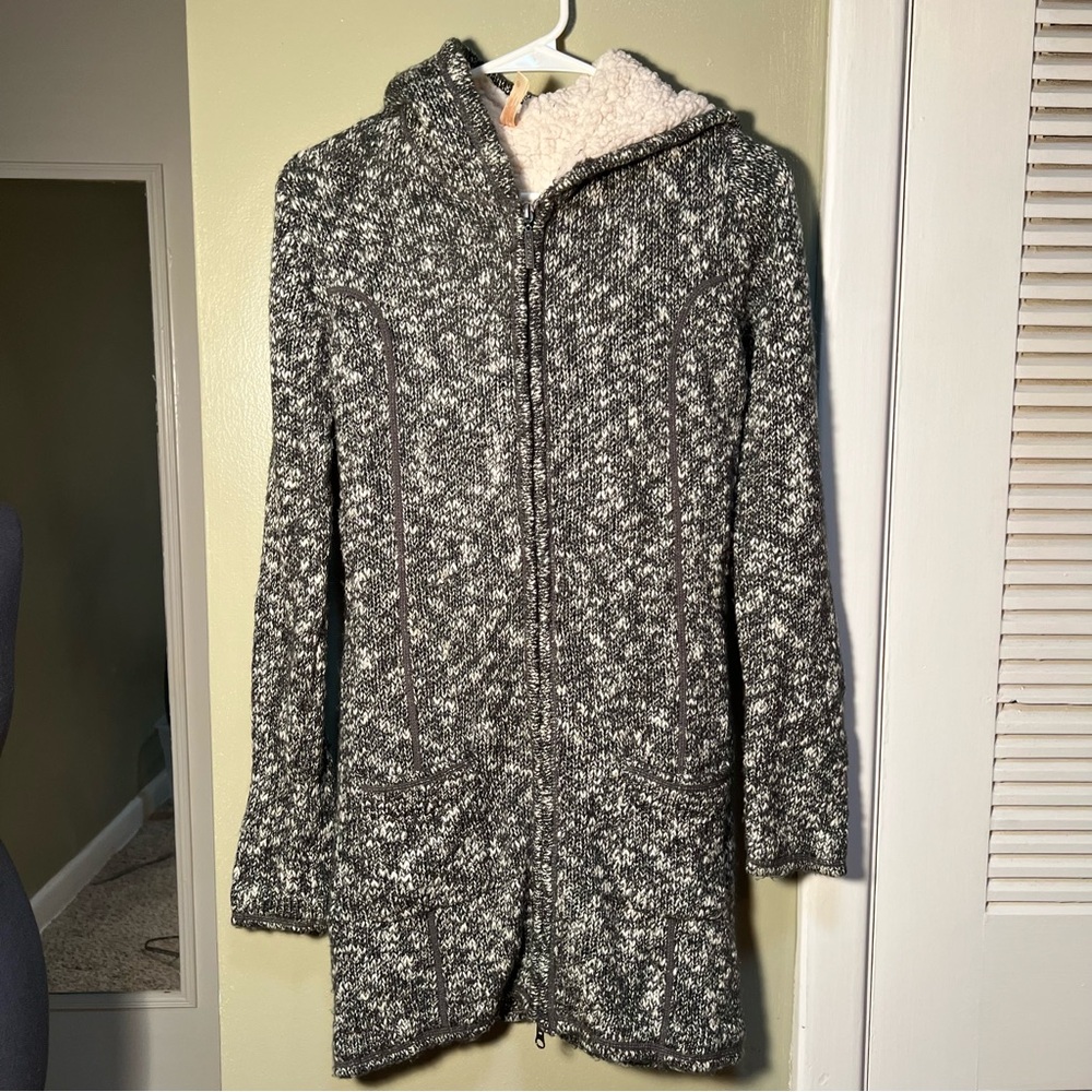 Soybu Laurie Full Zip Sweater Coat Sherpa Hooded Gray S - Picture 2 of 9
